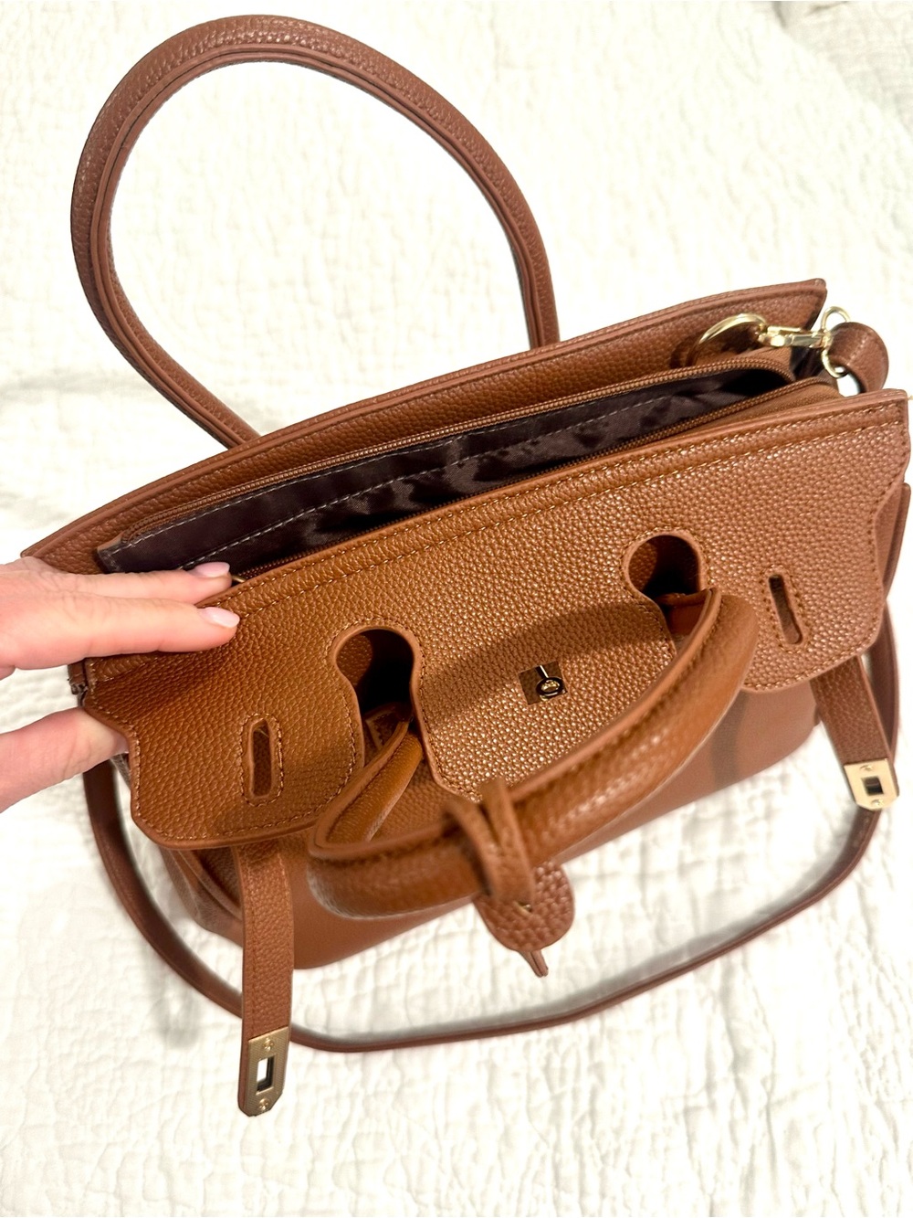 Classic Brown Leather Top-Handle Women's Bag with Gold Hardware - Picture 6 of 6